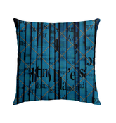 Close-up of the Lotus Love outdoor pillow, highlighting the detailed lotus design and fabric quality.